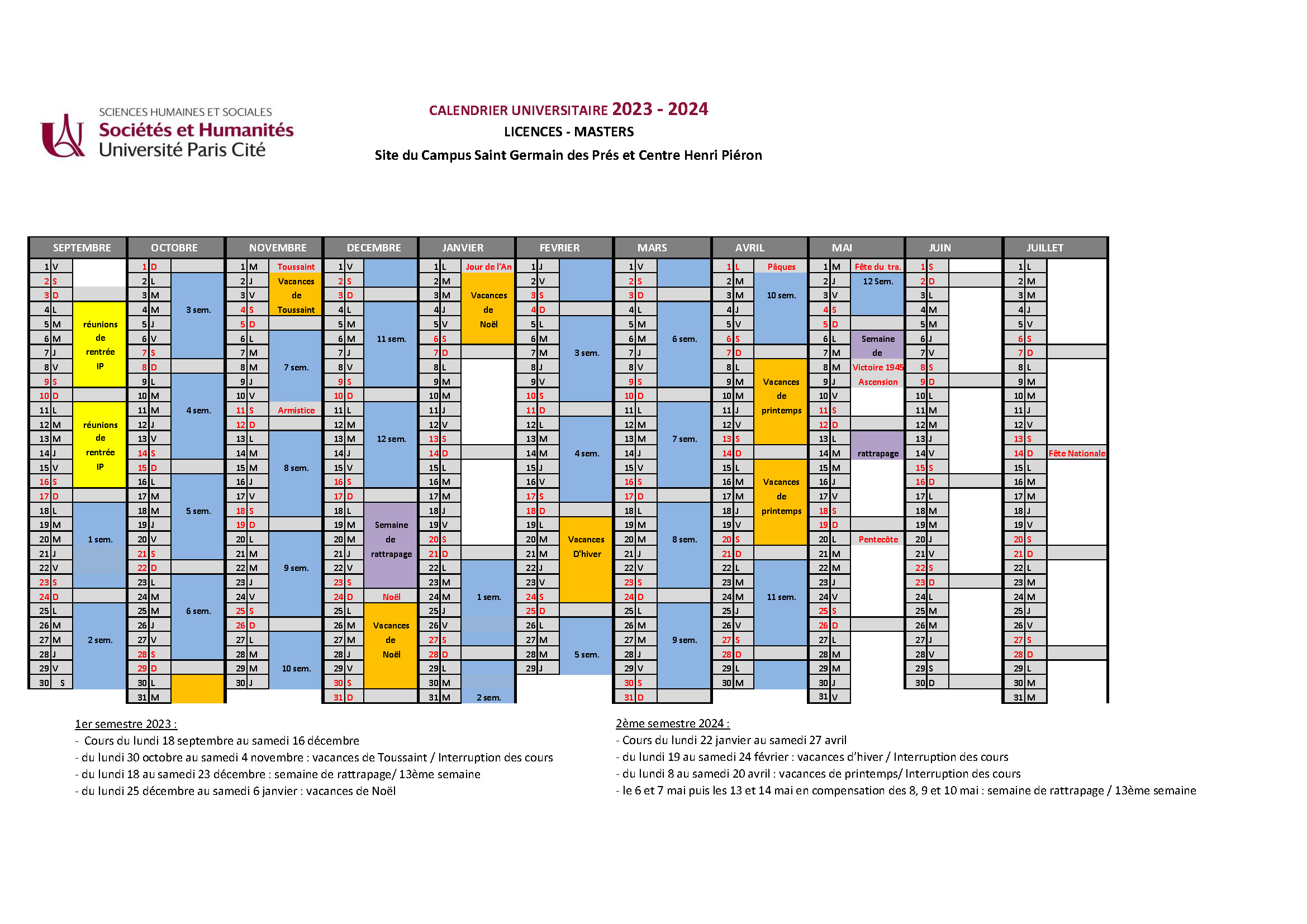 Calendriers universitaires 2023/2024 - IUT de Tremblay-en-France