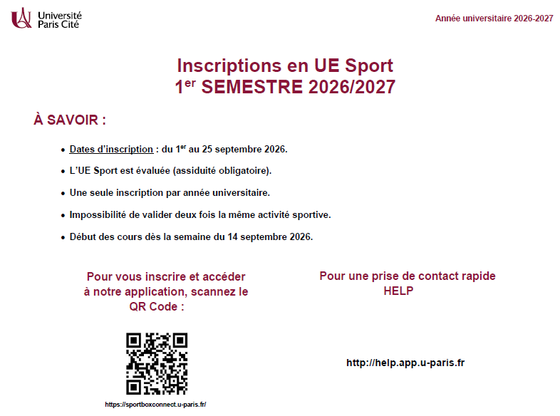 Le service des sports informe sur les dates des inscriptions